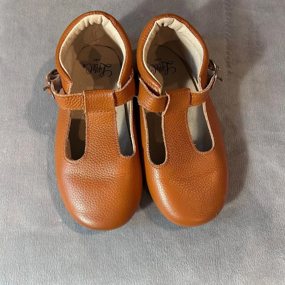 Little Toe Co T Strap Mary Jane Leather Shoes Girls 4 / 5 Brown GUC